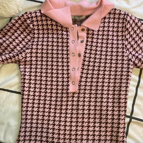 y2k preppy houndstooth mini bodycon dress with collar - Picture 4 of 4